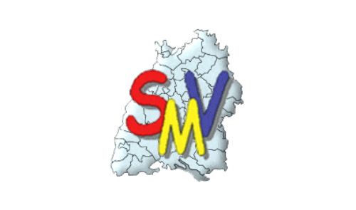 Logo der SMV BaWü. Die Buchstaben "S" in rot, "M" in gelb und "V" in blau sind vor einer Karte von Baden-Württemberg zu sehen.