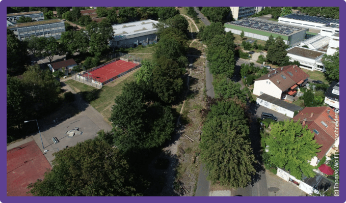 Auf dem Foto ist ein Luftbild vom Schulcampus Mitte zu sehen.